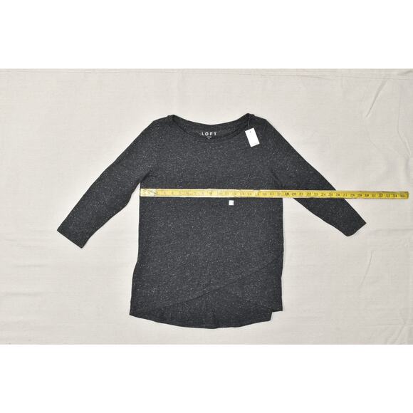 NEW LOFT Womens Top Regular Size M Gray Marled Crossover Tulip Hem Long Sleeve - Picture 2 of 8